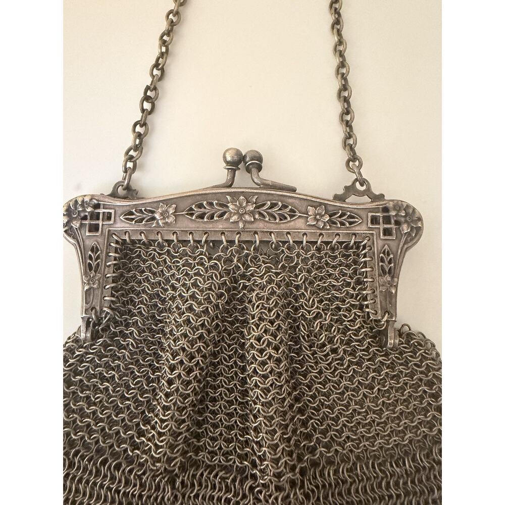 Antique German Silver Chainmail Mesh Purse Art Nouveau Handbag c1900 - Picture 3 of 13